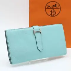 極美品】HERMES ベアンミニ シェーブル 二つ折り財布 ブルー系 - メルカリ
