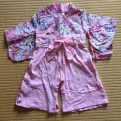 花柄着物風　袴　ベビー服 リボン付　ロンパース　８０サイズ