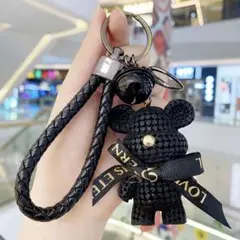 ゴールデンウィークセール✨キーホルダー ブラック リボン ストラップ 編み込み