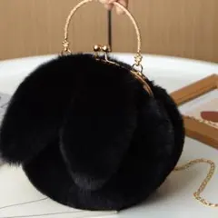 もこもこ うさぎ ショルダーバッグ 韓国ブラック ファー 斜めがけ 可愛い