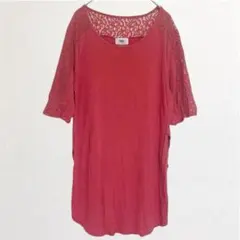 OLD NAVY【L】チュニック クルーネック 五分袖 レース レッド レーヨンのサムネイル