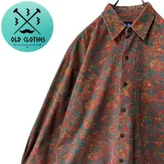 【GAP】90s オールドギャップ L/S シャツ ボタニカル 総柄 渋カラー