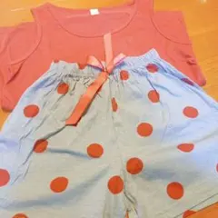 部屋着☆赤いトップスと水玉ショートパンツのルームウェアXS