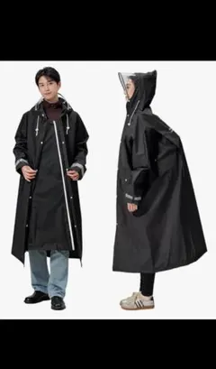 レインコート ブラック Lサイズ 二重透明 レインバイザー付き リュック対応