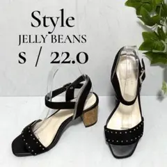 Style JELLY BEANS スタッズベルト サンダル コルクヒール 黒