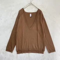 KBF/Vネックニットセーター/M/薄手 ブラウン