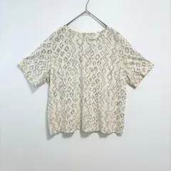 NONA 総柄 半袖 カットソー Tシャツ 3L 綿100 バックボタン　日本製のサムネイル