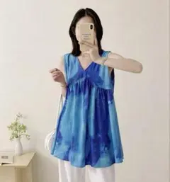 夏にピッタリ！韓国風水彩柄ミニワンピース