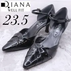 【189】ダイアナdianaエナメルパンプス ストラップ　クロスムース黒23.5