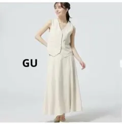 GUリネンブレンドフレアロングスカート30ナチュラルXL