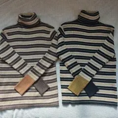リブ編みストライプ長袖ニット2点セット