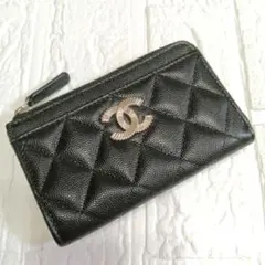 CHANEL 限定ロゴ プリント柄インナー フラグメントケース コインケース 黒