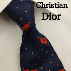 クリスチャンディオール 高級シルクネクタイ 総柄 ネイビー