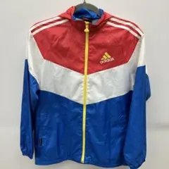 adidas フード付着脱可能 ナイロンジャケット 赤/白/青