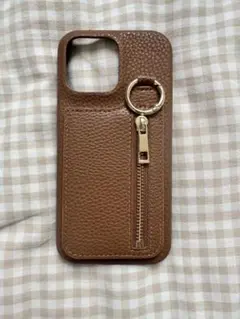 iPhone15promaxケース カードポケット付き　ブラウンレザー