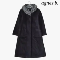 美品 アニエスべー ファー付き アンゴラウールコート 黒 ブラック