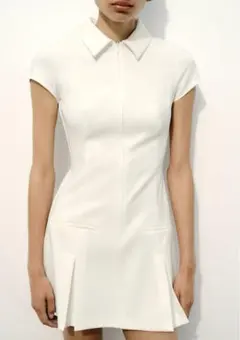 美品　ZARA ボックスプリーツシャツワンピース 白