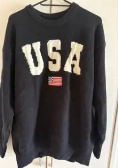 USAロゴ ニット セーター ブラック