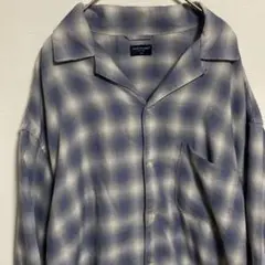 【美品】 オンブレチェック オープンカラー シャツ 好配色 大きめサイズ