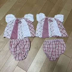 花柄 チェックセットアップ　双子コーデ