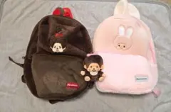 モンチッチ3点セット ぬいぐるみリュック　ブラウン　ピンク　マスコット