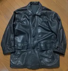 80s〜90sヴィンテージ シープスキン　本革　レザーカーコート　ブラック　美品