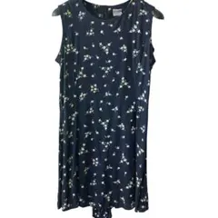 古着 花柄オールインワン ネイビー HONORS ワンピース風 ノースリーブ