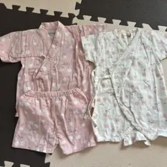 おそろい甚平　 ピンク80・白（ロンパース）60-70