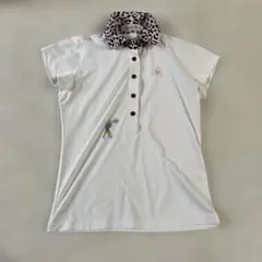 半袖ポロシャツ白×ピンク 襟レオパード柄 ゴルフ le coq sportif