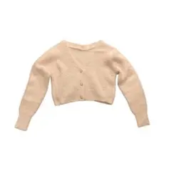 【即発送】SHEIN クロップドカーディガン Vネック ピンクベージュ 韓国 M