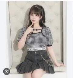 piumロゴラインリボンテープニット ブラックギンガム