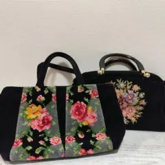 花柄刺繍バッグ 黒のサムネイル