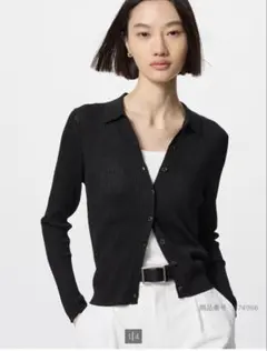 UNIQLOリブポロカーディガン　ユニクロ黒