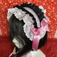 【ピンク×ブラック】ロリィタヘッドドレス【手作り】