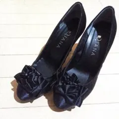 ♥美品！上品！DIANAブラック リボン飾り付ヒールパンプス 24.5センチ