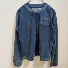 デニム ジップジャケット ノーカラー 綿100（M） カジュアル 古着