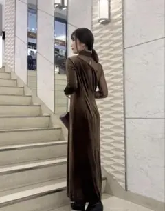 anuans シアーコンビタイトワンピース　ブラウン　サイズ1