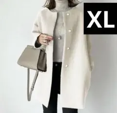 ジャケット レディース ノーカラー コート ロングコート ミディ丈　ブラック