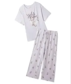 ジェラートピケ　猫　キャット　ルームウェア　パジャマ　上下　セット　紫