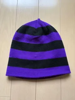 紫・黒ストライプ ニット帽・ビーニー