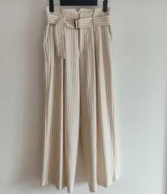 デプレ ウールワイドパンツ ベルト付 ストライプ ホワイト 3
