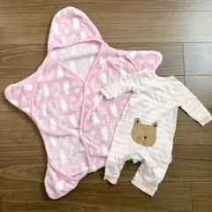 babyGAP 60長袖ロンパース 星型アフガン おくるみ クマ ピンク 防寒⁠のサムネイル