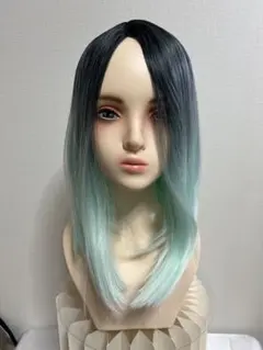 【在庫処分】新品フルウィッグ　グラデーション ボブ ブラック×ミントグリーンのサムネイル