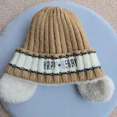 女の子　耳付きニット帽 ベージュ