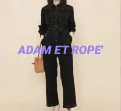 アダムエロペ　カラーステッチジャンプスーツ　オールインワン　黒