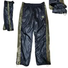 未使用 アディダス 3ストライプ トレフォイル 黒金 ナイロントラックパンツ