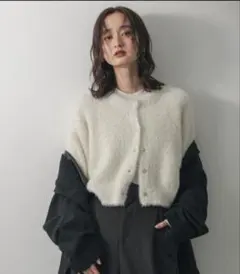 【SENSE OF PLACE】ラメシャギークロップドカーディガン　アイボリー