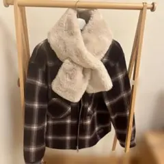 チェック柄　アウター　ファー付き