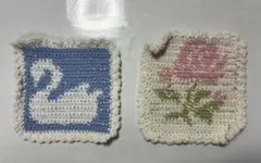 ハンドメイド 手編みニッタオルハンカチ　コースターにも