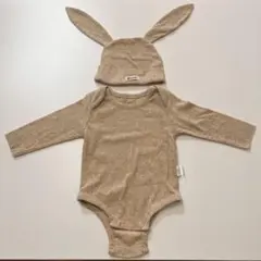 【美品】　韓国子供服 うさ耳ニット帽　ロンパース　帽子セット　60㎝　70㎝